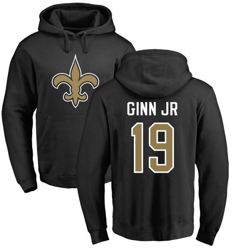 Men New Orleans Saints Black Ted Ginn Jr Name and Number Logo NFL Football #19 Pullover Hoodie Sweatshirts